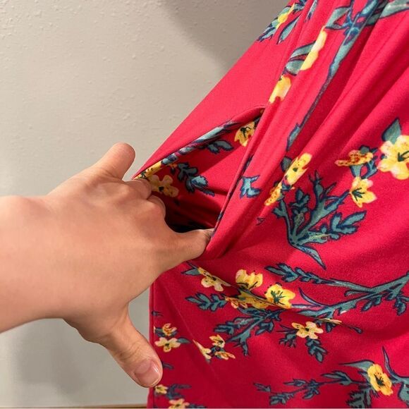 Floral bright pink fake Wrap short sleeve Dress size Small - Picture 5 of 13